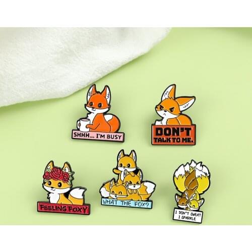 Cute Fox Enamel Pins Wholesale Banner Slogan Animals Brooches Badges Clothes Bag Lapel Pins Cartoon Jewelry Gift for Friends