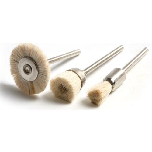 3pcs 3 Types Abrasive Dremel Tool Accessories 3mm Shank Wool Bristle Wheels Abrasive Brush Buffing Polishing Dremel Rotary Tools