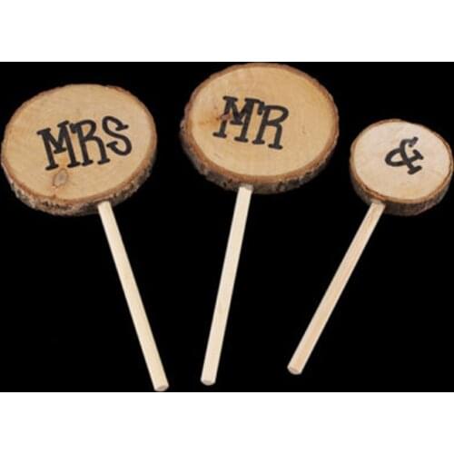 3Pcs Wedding Cake Topper Personalized Mr&Mrs Wood Cake Topper for Party Anniversary Decor