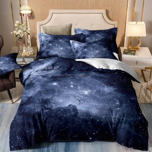 2-3 Pieces Galaxy Bedding Set Star Night Double Queen King Duvet Quilt Cover Single Twin Full Bedclothes for Children Kid Boys