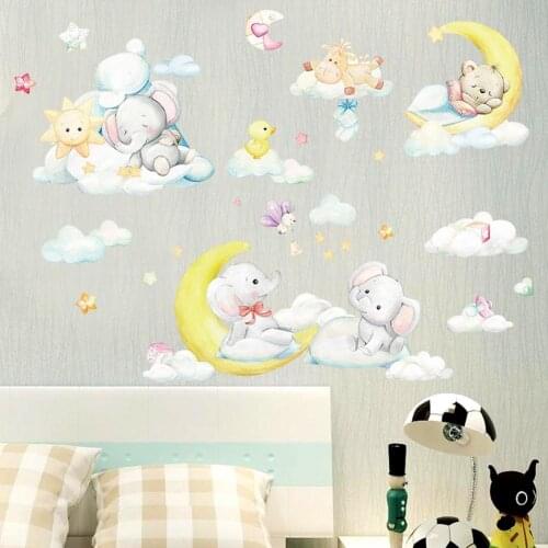 Cute Cartoon Moon Baby Elephant Bear Wall Sticker Children Room Decoration for Home Wall Sticker
