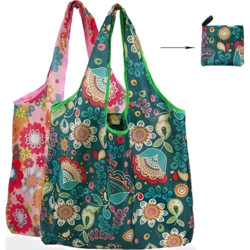 Reusable Shopping Bags Women Foldable Tote Bag Portable Cloth Eco Grocery Bag Folding Large Capacity Handbags New Arrival