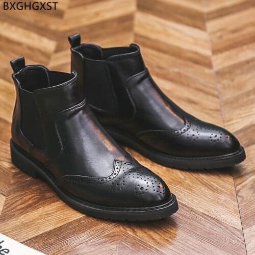 Motorcycle Boots for Man 2021 Brogue Shoes Men Brown Ankle Boots for Men Male Platform Martin Boots Men Shoes Leather Chaussure
