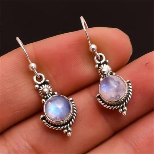 Real 925 Sterling Silver Moonstone Drop Earring for Women Gemstone bijoux femme silver 925 Jewelry Drop Garnet oorbellen Earring