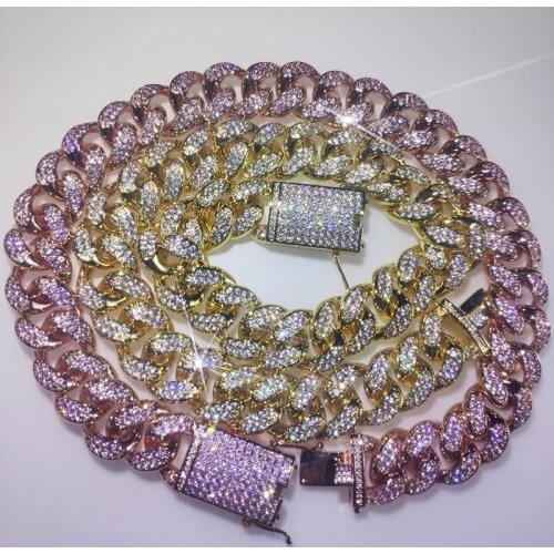 16-24" 18mm Rose Gold Color AAA CZ Stone Cuban Link Chain Necklace Men Hip Hop Bling Iced Out CZ Necklaces Jewelry