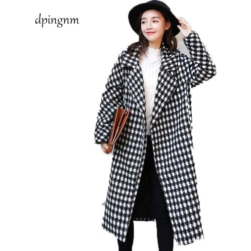 New Womens Wool Blends Coat Winter 2018 Autumn Fashion Elegant Loose Long Tweed Woolen Outerwear Female High Quality Grey Coats