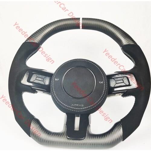 Carbon Fiber Steering Wheel Perforated Leather for Ford Mustang 2015-2021