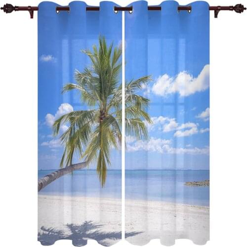 Beach Coconut Tree Living Room Kitchen Bathroom Curtains For Childrens Bedroom Window Decoration Hanging Cloth Curtains