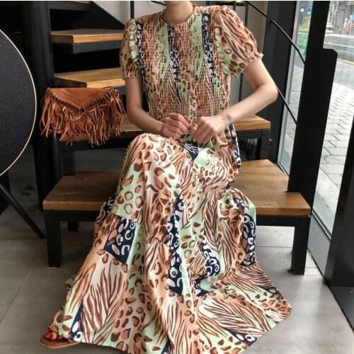 Beach Style Summer Dress Women Floral O-Neck Short Sleeve Party Dress for Women Casual Elegant Loose Long Dress Vestido 14005