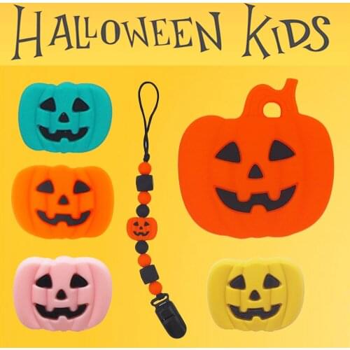 Chenkai 10PCS Silicone Pumpkin Bead BPA Free Baby Teether Halloween Gift Infant Teething Toys For Baby Rattle Pacifier Clip