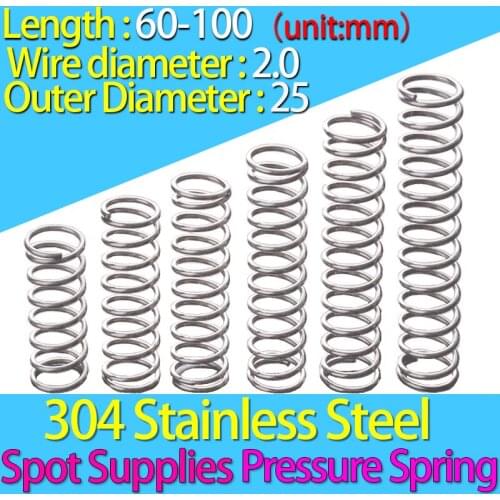 Compression Spring Pressure Plate Spring Release Spring 60-100 mm 304 Stainless Steel Pressure Spring Wire Diameter:2.0mmOD:25mm