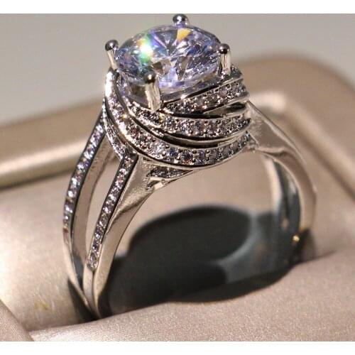 Luxury Jewelry 925 Sterling Silver Round Cut Pave 5A Cubic Zirconia Stack Party Engagement Wedding Band Ring for Women Gift