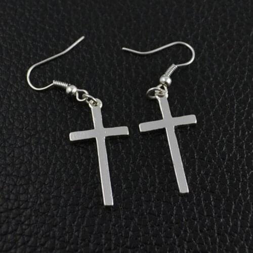 1 Pairs Punk Dangle Earrings Men Women Cross Earrings Simple Ear Buckle Drop Earrings For Lady Jewelry Gold/Silver Color Unisex