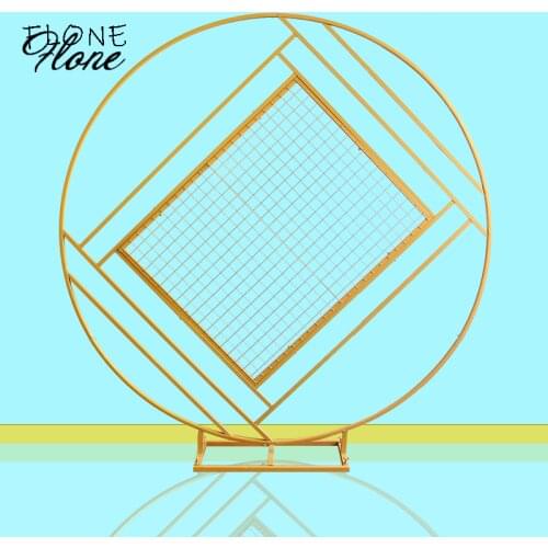 Flone Wedding Arch Mariage Backdrop Wrought Iron Creative Ring Geometric Diamond Grid Frame Stand Home Party Decoration