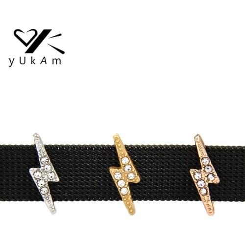 YUKAM Slider Jewelry Crystal Rhinestone Lightning Bolt Slide Charms Keeper for Stainless Steel Mesh Keeper Bracelets Accessories