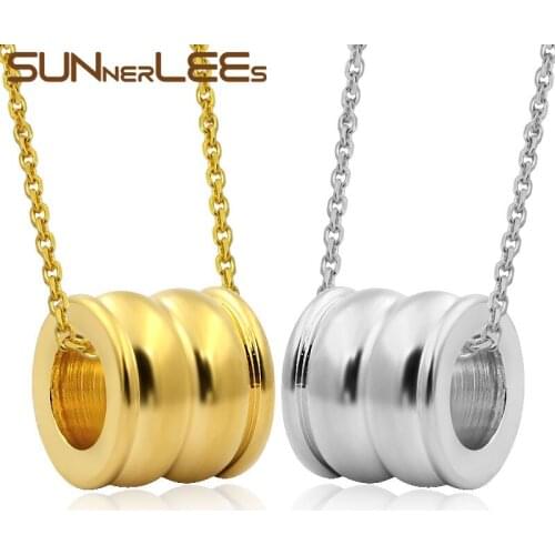 SUNNERLEES Jewelry Stainless Steel Lucky Bead Pendant Necklace Silver Color Gold Plated Link Chain Mens Womens SP103