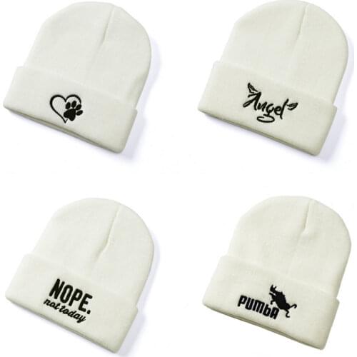 Women men knitted Beanie hat Embroidery Letters autumn winter cap boy girl kids beanie cap hat for women men