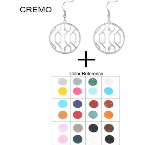 Cremo Round Pendant Earrings for Women Stainless Steel Earrings Drop Hanging Earrings Leather Dangle Earrings Jewelry