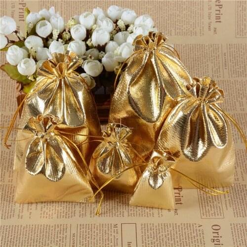 100pcs/bag 7x9cm 9x12cm 13x18cm Adjustable Jewelry Packing silver/ gold colors drawstring Velvet bag,Wedding Gift Bags & Pouches