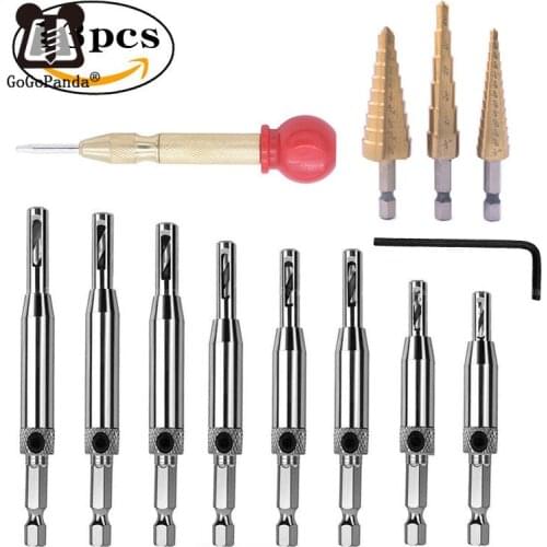13 Sets Woodworking Hole Drill Combination Suit Woodworking Hinge Drill Bit Pagoda Golden Center Punch