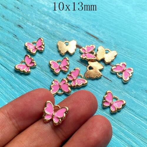 18pcs Cute Girl Pink Butterfly Handmade Pendant Necklace Bracelet Key Chain Accessories Charms Findings Jewelry Making Supplies