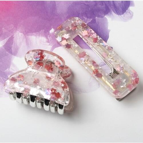2pcs/ set Pink Vintage Hairpins Geometric Rectangle Pliers Hair Accessories for Women Girls Chic Hairgrip Shiny Hair Clip