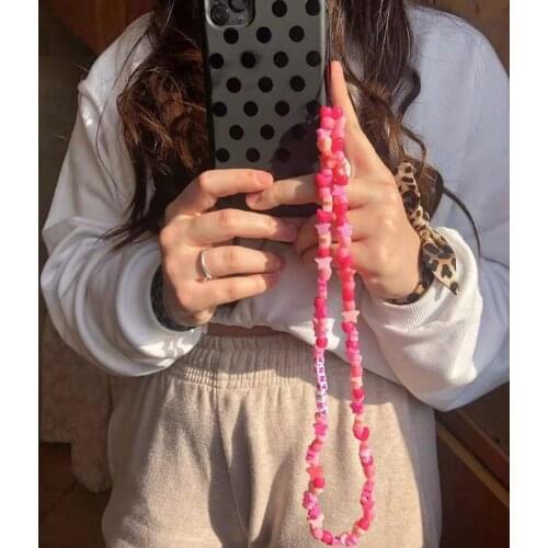 2021 Chic Long Handmade Colorful Beads Phone Chain Holder Fashion Women Chic Letter Beads Phone Chain Lanyard