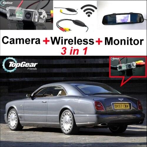 3 in1 Special Rear View Camera + Wireless Receiver + Mirror Monitor Easy DIY Parking System For Bentley Brooklands 2008~Onwork