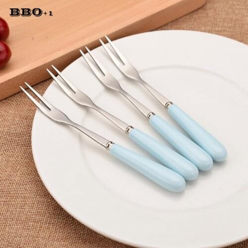 4pcs Practical Tableware Dessert Vegetable Fruit Forks Stainless Steel Cutlery Ceramic Handle Fruit Fork kitchen accessories