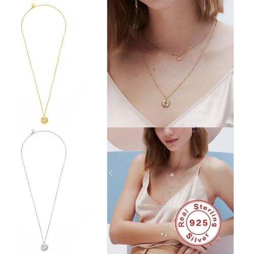 Aide 925 Sterling Silver Hollow Sun Shape Pendant Necklace Long Chain With Beads Sunlight Necklace For Women Rock Punk Jewelry