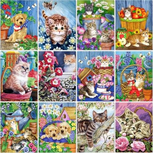 5D Diy Diamond Painting Cat Dog Picture Diamond Embroidery Animal Cross Stitch Flower Kit Mosaic Crafts Home Decor Handmade Gift