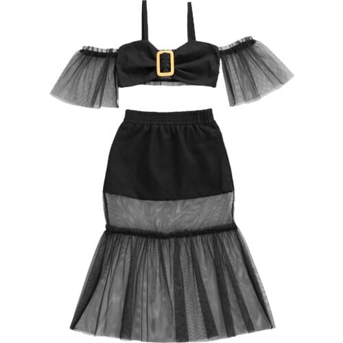 1-6Y Summer Girls Tops+Ankle Length Skirts For Kids Baby Girl Clothes Girl Off Shoulder Lace Sleeve T Shirts