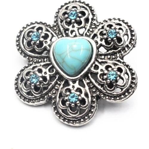 Boho Flower Love Heart Snap Buttons Crystal Silver 18mm Alloy Buttons Jewelry Fit DIY Snap Bracelets&Bangles Jewelry