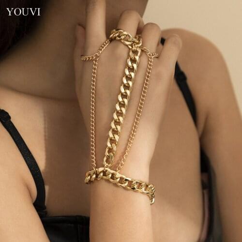 YOUVI Ring Bracelet for Women Goth Cuban Wrist Chain Jewelry Boho Hand Back Men Bangles Female Arm Link Pulsera Jewelry