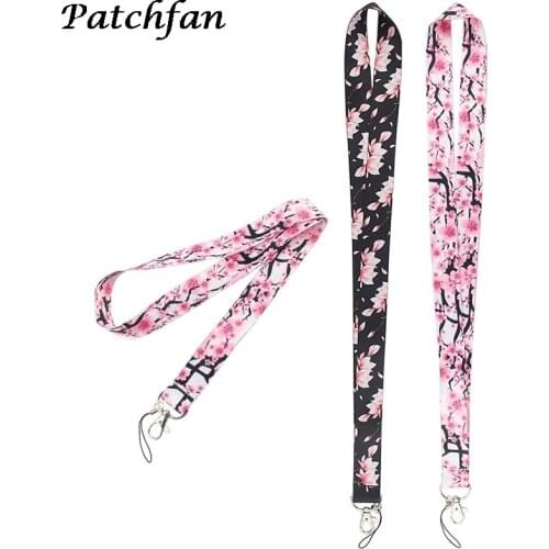 AD178 Patchfan Cartoon Cherry Blossoms Key lanyard Strap Neck for keys ID Card Phone USB badge holder DIY Hang Rope webbing