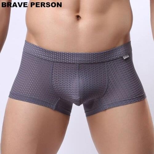 BRAVE PERSON Brand High Quality Men Underwear Boxers Mesh Breathable Men Boxer Shorts U Convex Pouch Design Sexy Male Panties