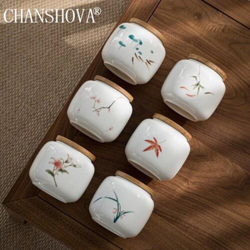 CHANSHOVA Chinese style Ceramic Handmade Tea Caddy tea box Sealing Storage Container China Hand Painted White porcelain H671