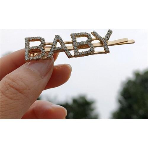 Baby Girl Hair Clip Hair Accessories For Girls Gold Silver Color Hairpins Christmas Gift Crystal Jewelry Letters Headband