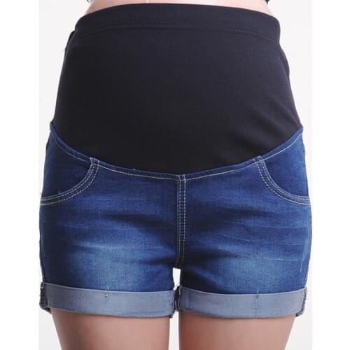 Jeans Maternity Shorts for Pregnant Women Clothes Work Trousers Pregnancy Plus Size Dark Blue Denim Short