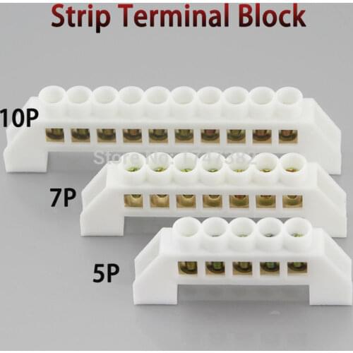 2 PCS White Bridge Design Zero Line 5 7 10 Positions Copper Grounding Strip Terminal Block Connector