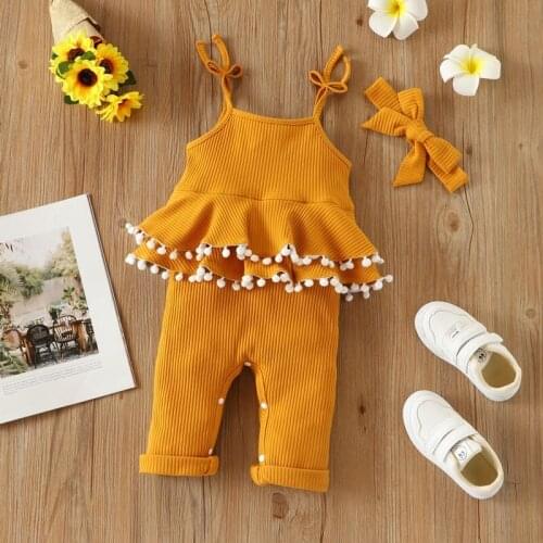 Baby Girl Clothes Summer 2 Pcs Solid Ruffles Sleeveless Baby Girl Rompers+headband Soft Comfortable Baby Rompers Jumpsuit 0-18M