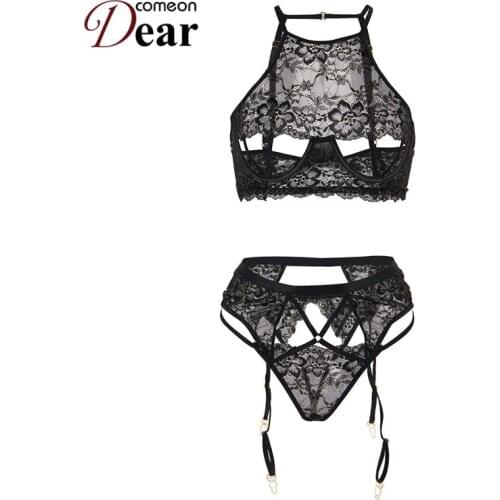 Comeondear Gold Wire Lace Open Bust Bra Set Women Plus Size 5XL Garterbelt Sexy Mujer Lingerie Hot Bra + Panty Lenceria RA80774