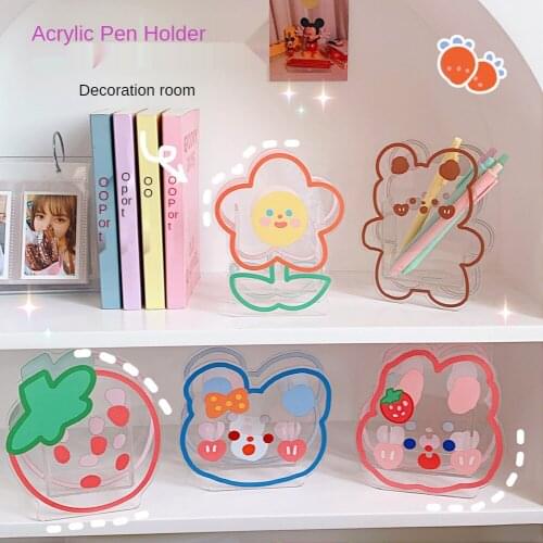 Creative Cartoon Desktop Pen Holder Multifunctional Office Stationery Cosmetics Transparent Storage Tube Office Storage