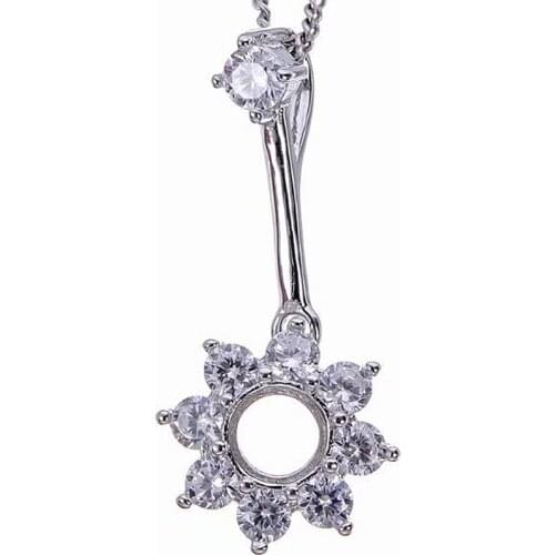 5mm Round Cut Semi Mount Pendant 925 Sterling SIlver Women Classic CZ Cubic Zirconia Pendant Gemstone Setting