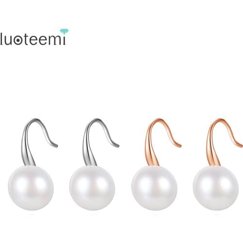 LUOTEEMI 2016 New Fashion Simple Design Genuine Freshwater Pearl Earrings For Women High Quality Wedding Jewelry Bridesmaid Gift