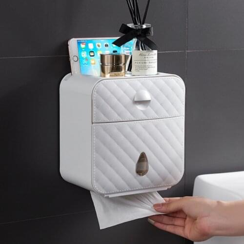 Multifunction Toilet Roll Paper Holder Waterproof Wall Mounted Tissue Box Bathroom Storage Box Punch-free Napkin Roll Dispenser