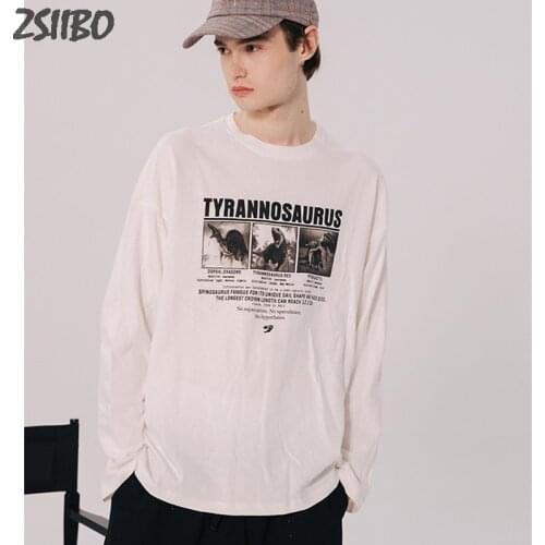 Mens tshirt Unisex Loose Harajuku Dinosaur Printed Funny Autumn Casual Long Sleeve t shirt COTTON Fashion Streetwear T-Shirts