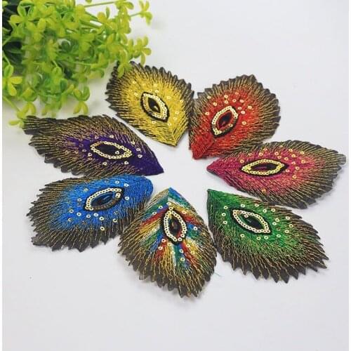 50pcs/lot Peacock Feather Embroidery Patches Letters Clothing Decoration Accessories Diy Iron Heat Transfer Applique Clothes