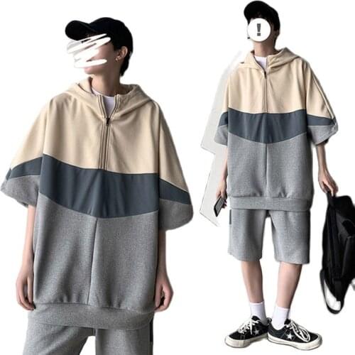 New 2021 two piece set men short-sleeved sweater suit mens trendy loose casual sportswear hit color couple fashion shorts sets