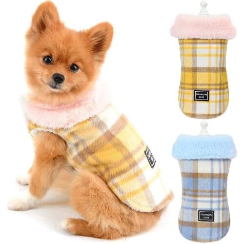 Pet Clothes Funny Pet Costumes Dog Clothes Winter Warm Cat Plaid Print Coat Cat Pet Fleece Warm Clothes Woolen Cloth Chihuahua